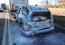 Zakleszczona audi na drodze serwisowej